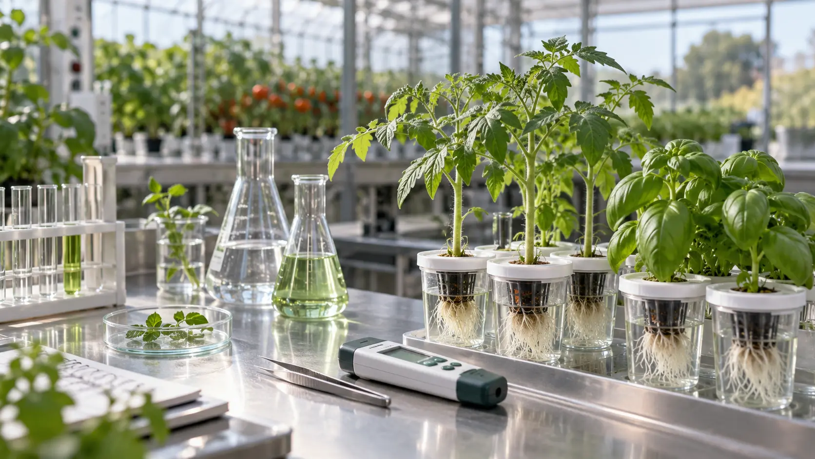 Medición y nutrición vegetal en un sistema hidropónico